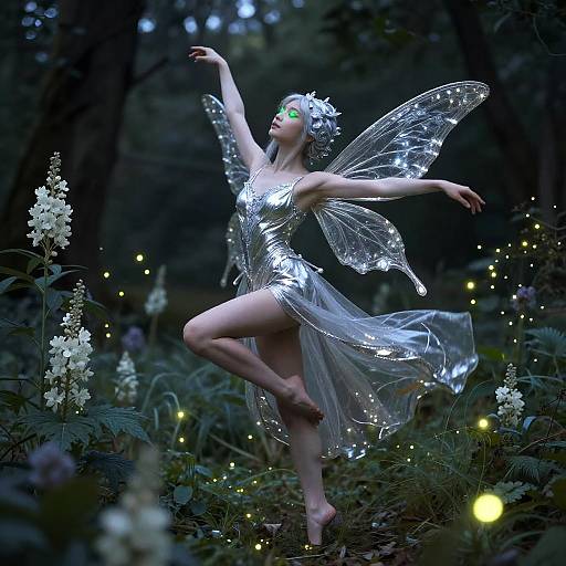 Green Eyed Nymph in Moonlit Glade