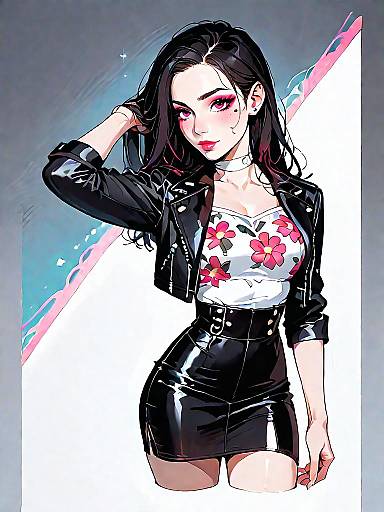 Edgy Chic Woman in Black Leather Outfit