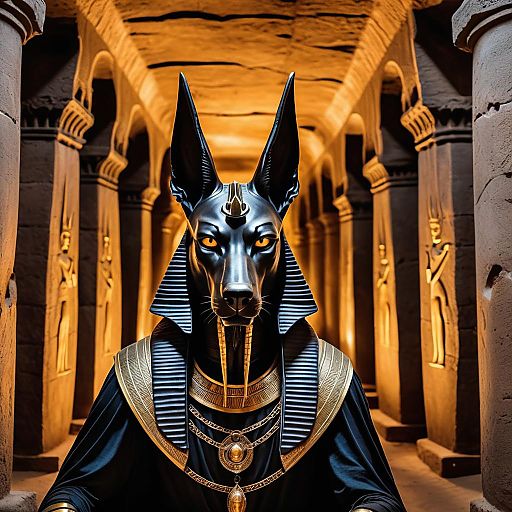Anubis Statue in Ancient Egyptian Corridor