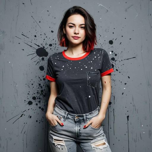 Young woman in casual streetwear with paint splatter