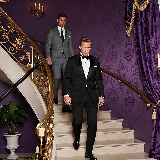 Elegant Moment on a Curved Staircase