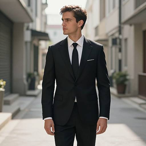 Refined Man in Bespoke Black Suit
