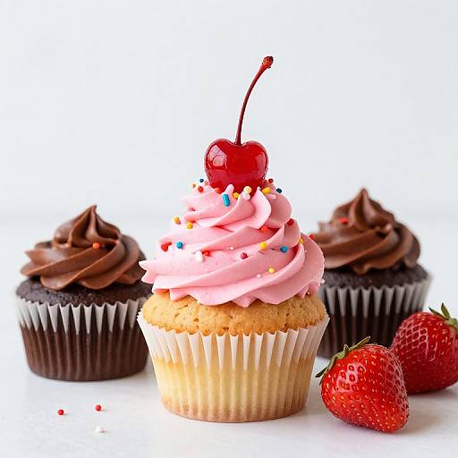 Vibrant Pink Frosted Cupcakes Display