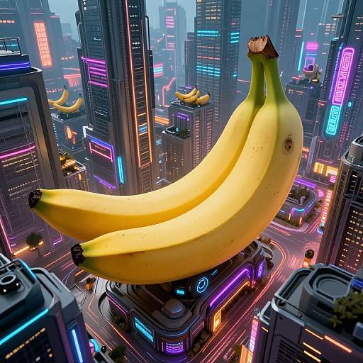 Cyberpunk Banana Cityscape