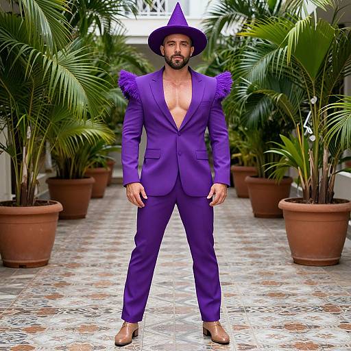 Charismatic Man in Purple Flamboyant Outfit
