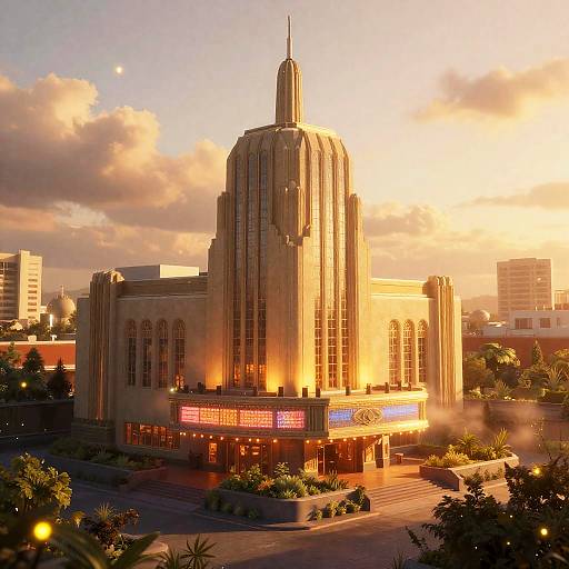 Art Deco Rooftop Garden at Golden Hour