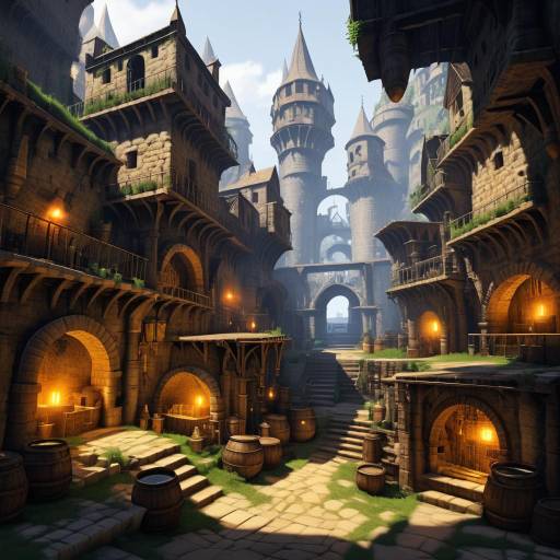 Medieval Fantasy Underground Slum with Machineries
