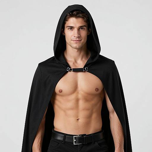 Realistic Male in Black Hooded Cape