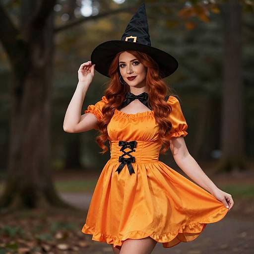 Woman in Orange Witch Costume