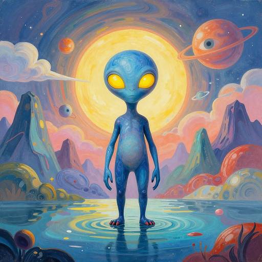 Surreal Blue Alien in Dreamscape