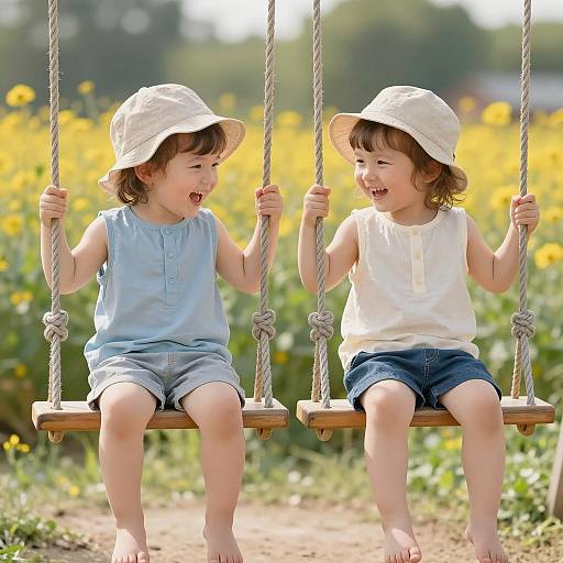 Joyful Swinging: Children in a Field
