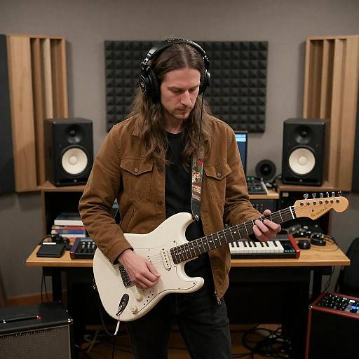 Casual Musician in Dim Studio Setting