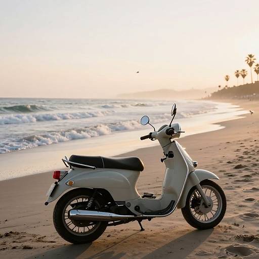 Vintage Motorcycle on Beach at Sunrise