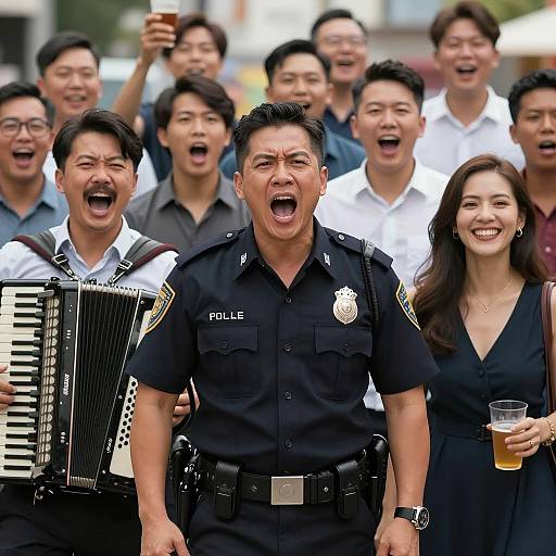 Dynamic Crowd Scene with Police Officer