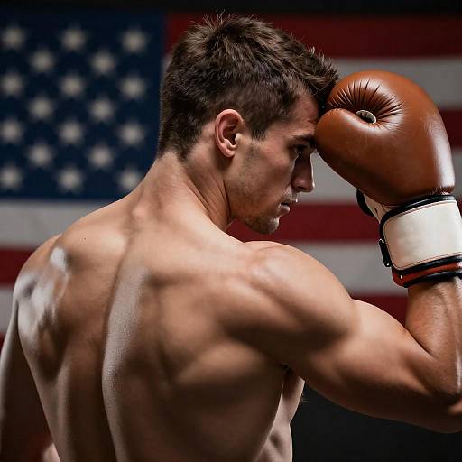 Muscular Boxer with American Flag Background
