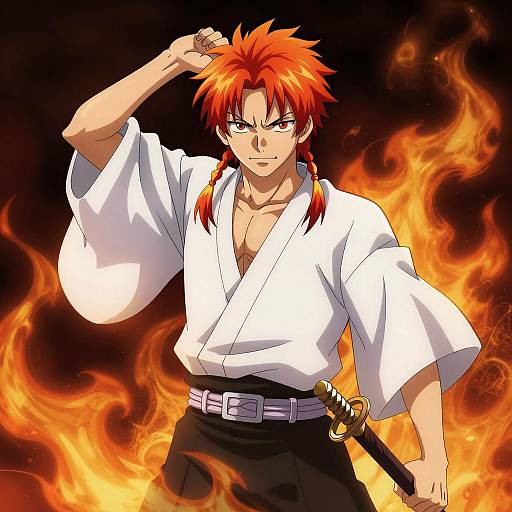 Fiery Anime Warrior with Sword