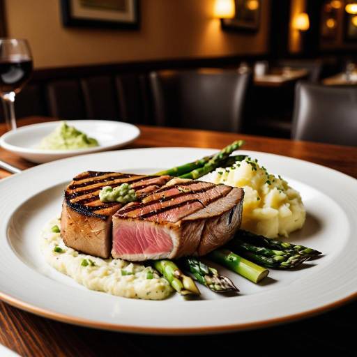 Seared Tuna Steak with Wasabi Mashed Potatoes and Asparagus