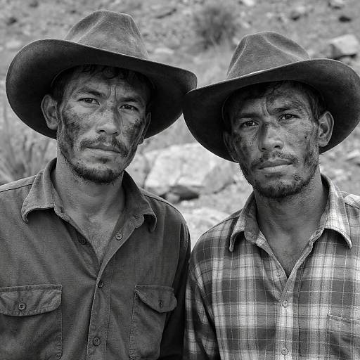 Intense Black-and-White Portrait of Rugged Men