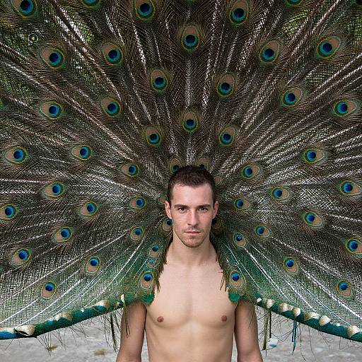 Man Wearing Peacock Feather Headpiece