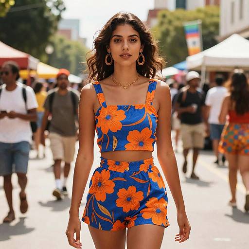 Playful Summer Style Woman in Floral Outfit