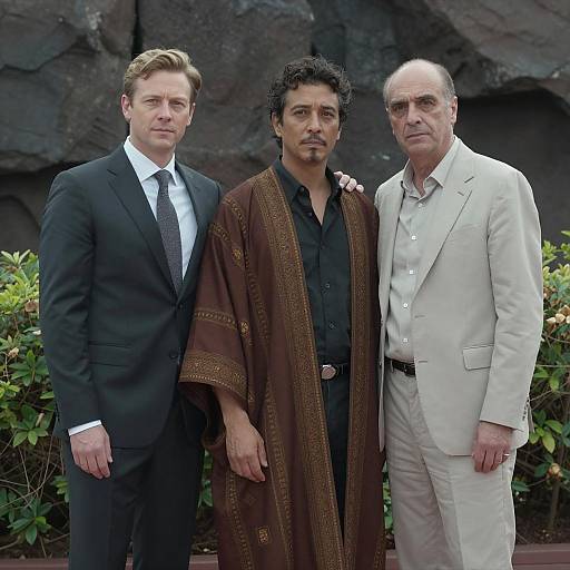 Three Men Posing Outdoors in Nature