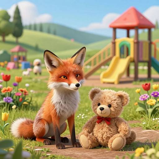 Photorealistic Fox and Teddy Friends