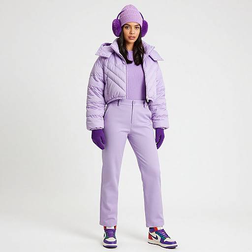 Winter Chic Woman in Lilac Outfit