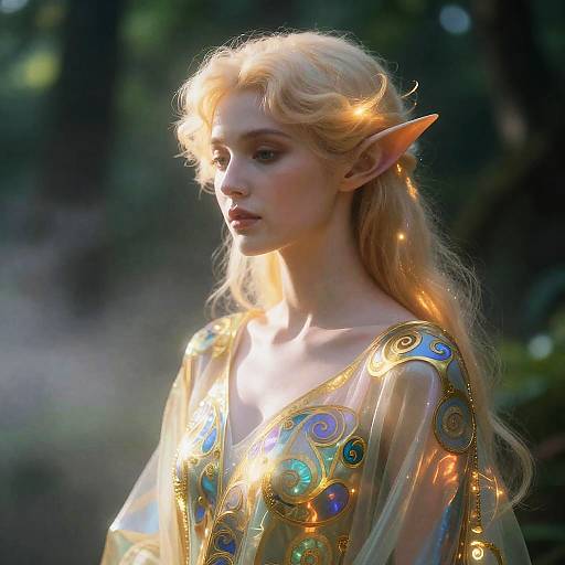 Ethereal Elf in Klimt-Inspired Silk