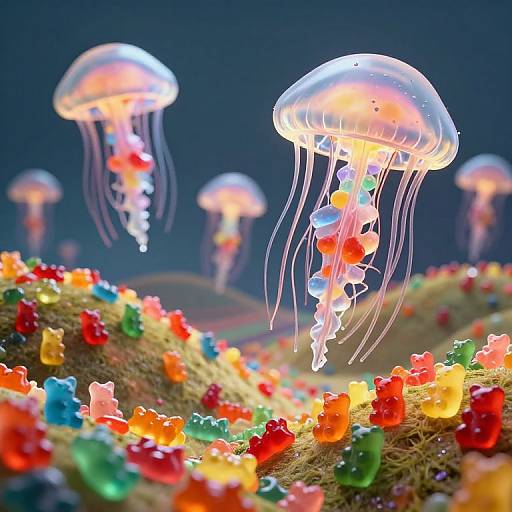 Whimsical 3D Gummy Bear Landscape