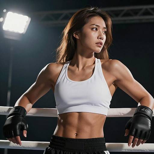 Muscular Woman Boxing Ring Portrait
