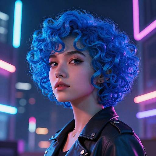 Neon Cyberpunk Blue Curly Hair