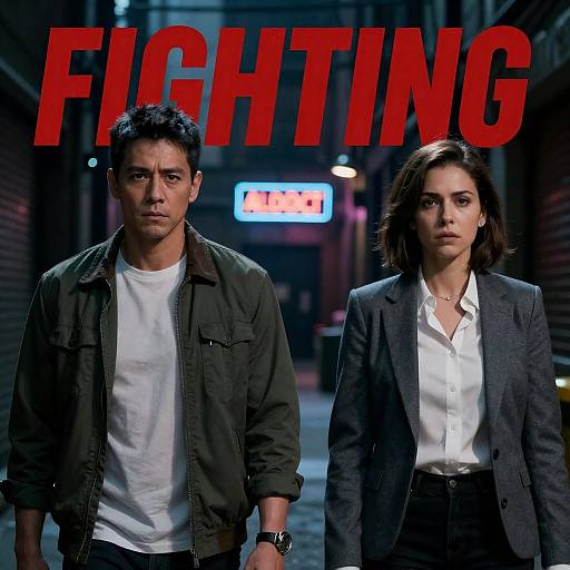 Fighting Movie Poster with Two Serious Characters