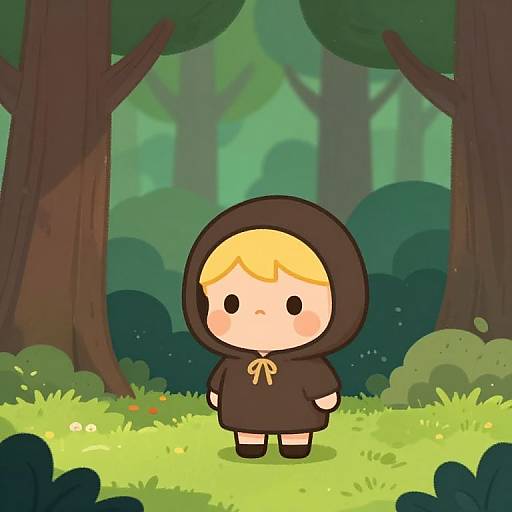 Cartoon Blonde Boy in Woods
