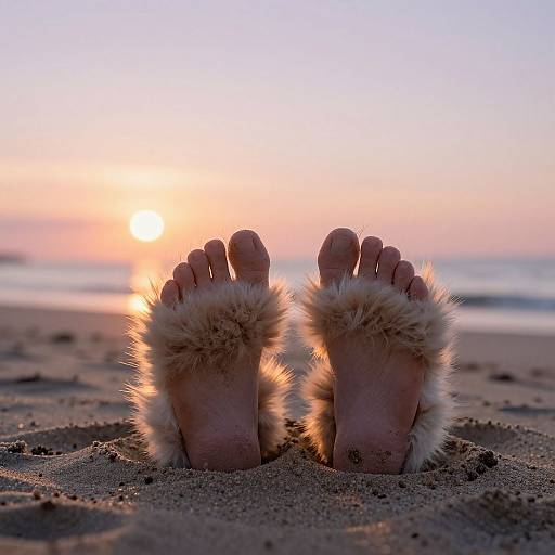 Playful Furry Toes on Beach