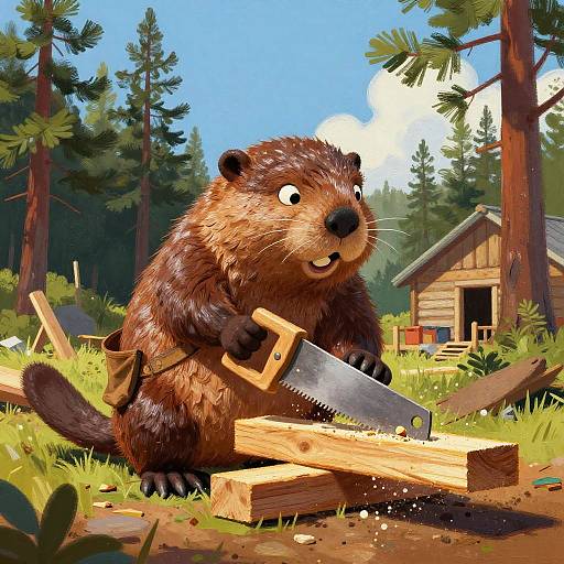 Anthropomorphic Beaver Carpenter at Frontier