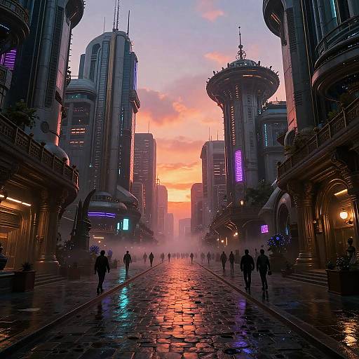 Surreal Futuristic Cityscape at Sunset