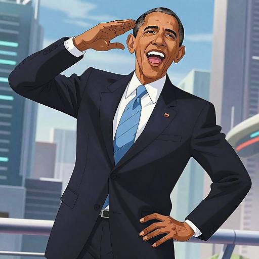 Anime Style Portrait of Man in Suit Saluting