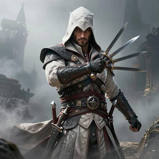 Brooding Hooded Assassin Full-Body Portrait