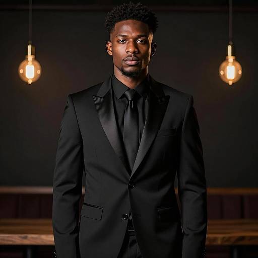 Confident Black Man in Black Suit