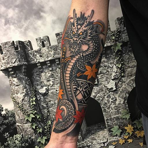 Dragon and Katana Arm Tattoo