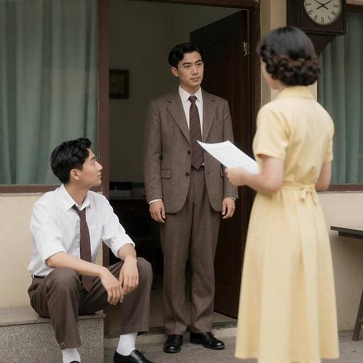 Vintage Doorway Encounter in Warm Tones