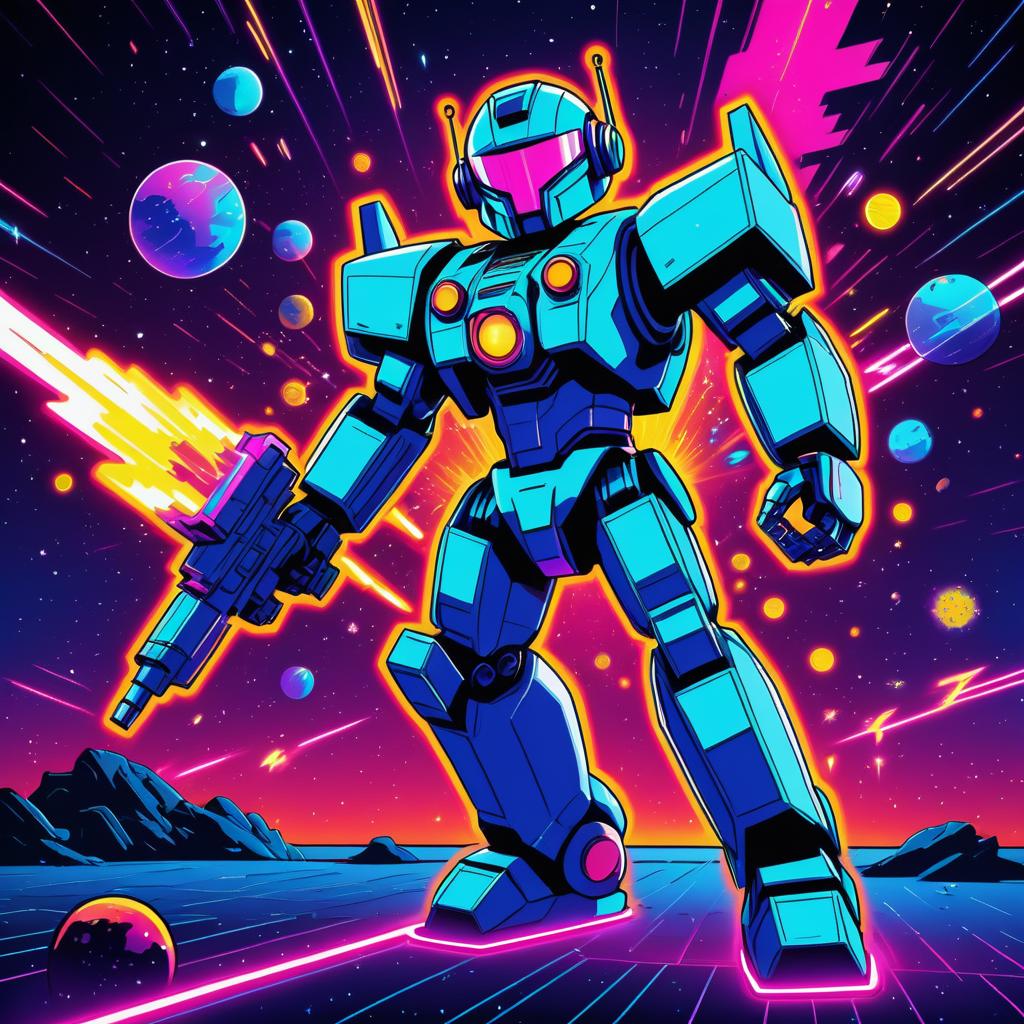 Vibrant Comic-Style Robot in Space