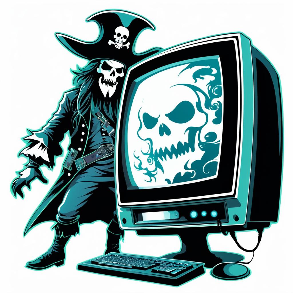 Ghostly Pirate with Vintage Computer Sticker