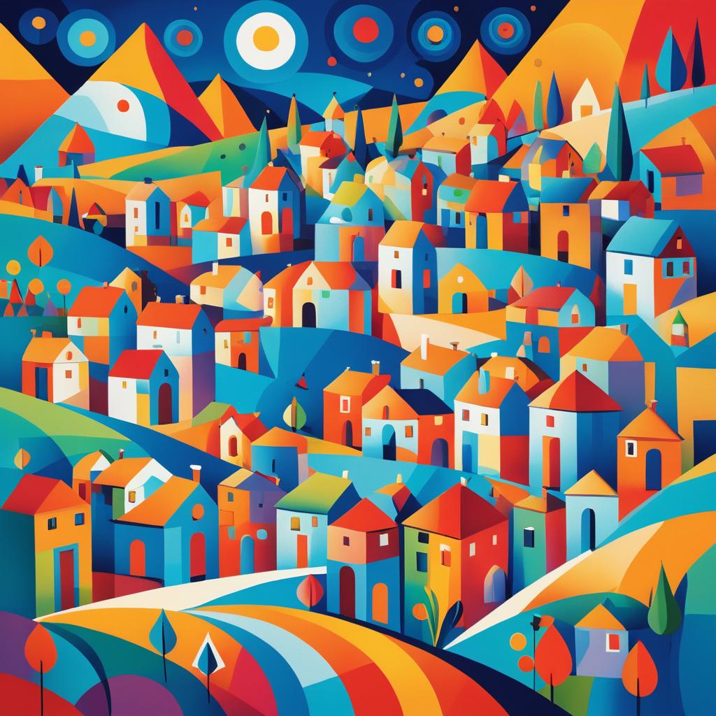 Whimsical Village in Picasso's Style