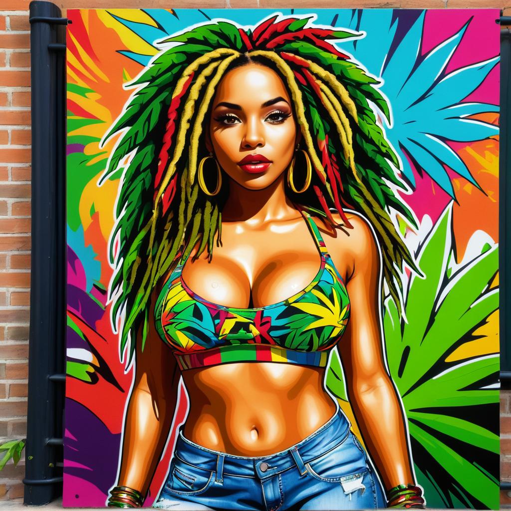 Vibrant Rasta Girl Graffiti Illustration