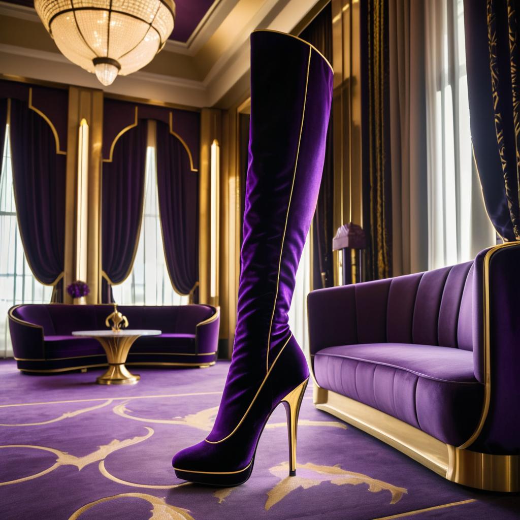 Art Deco High Heel Boots in Luxe Lobby