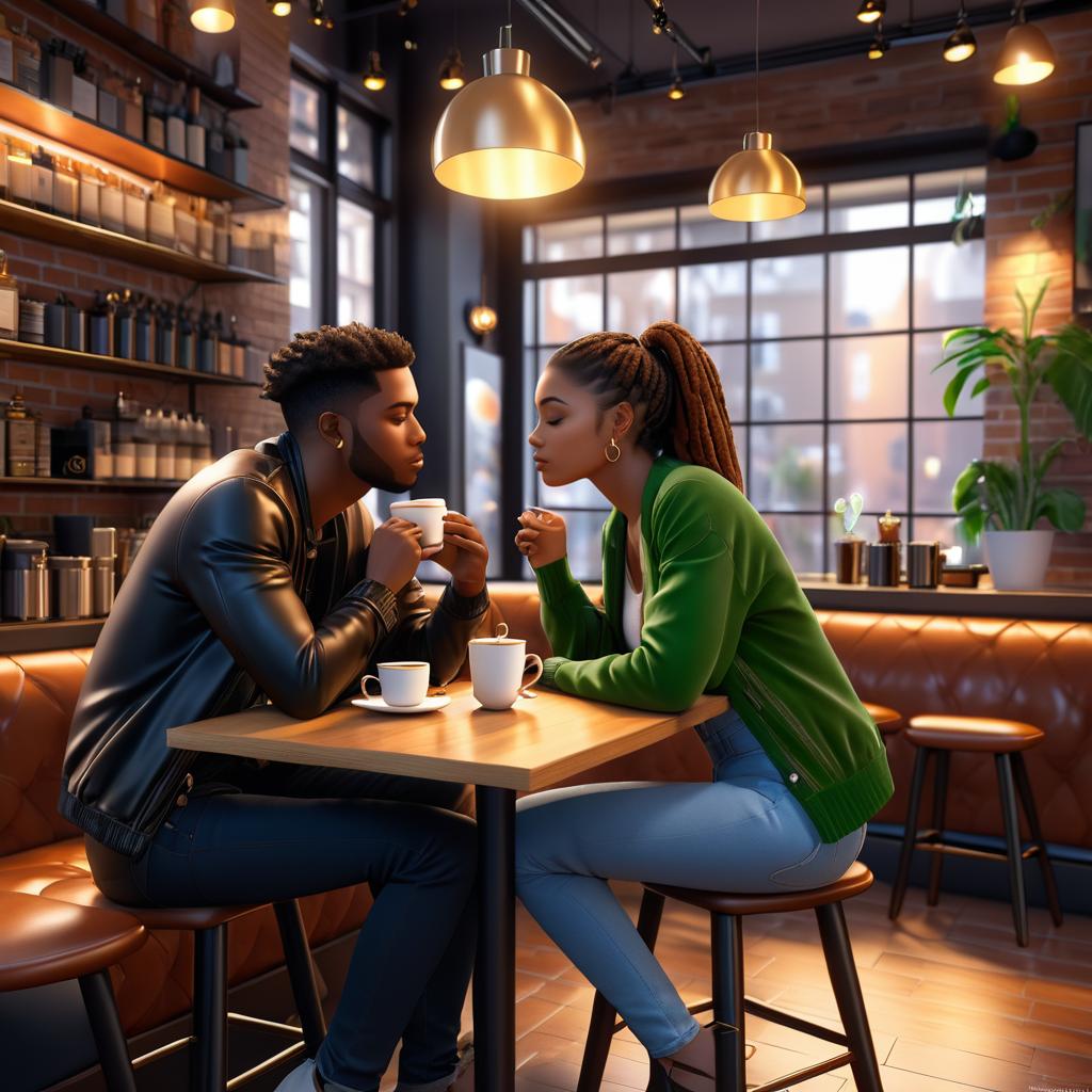 Passionate Moment in Cozy Coffee Shop