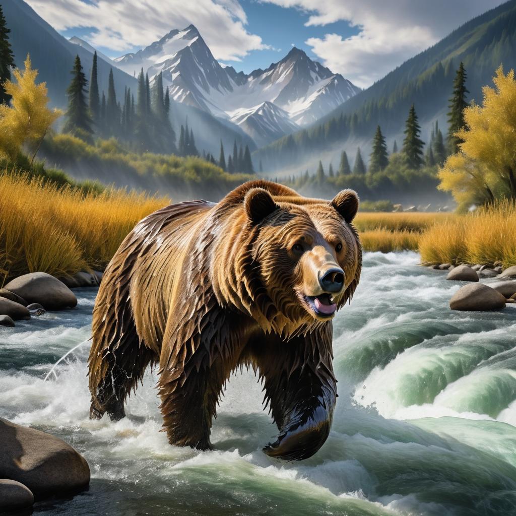 Stunning Grizzly Bear Fishing in Nature