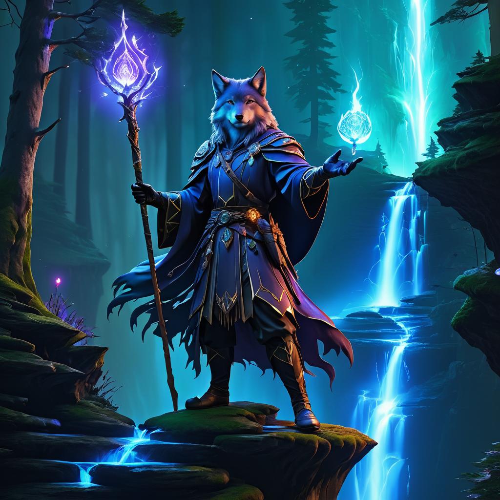 Heroic Wolf Mage in Mystical Forest