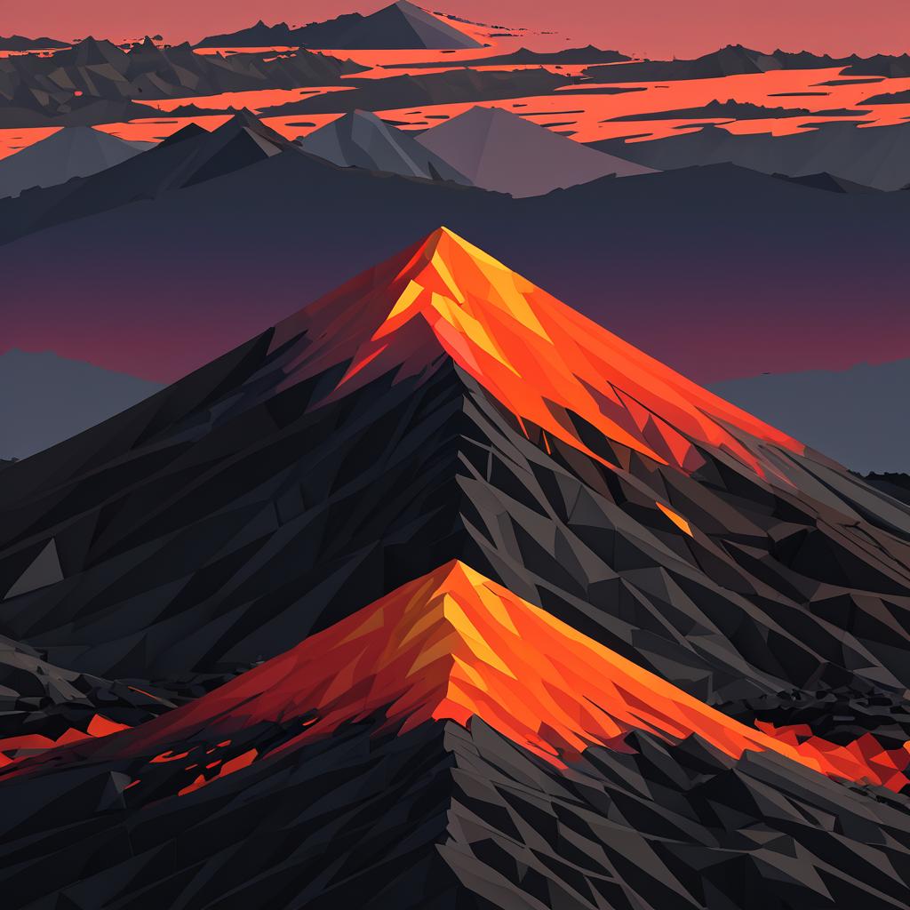 Low-Poly Volcanic Summit at Twilight